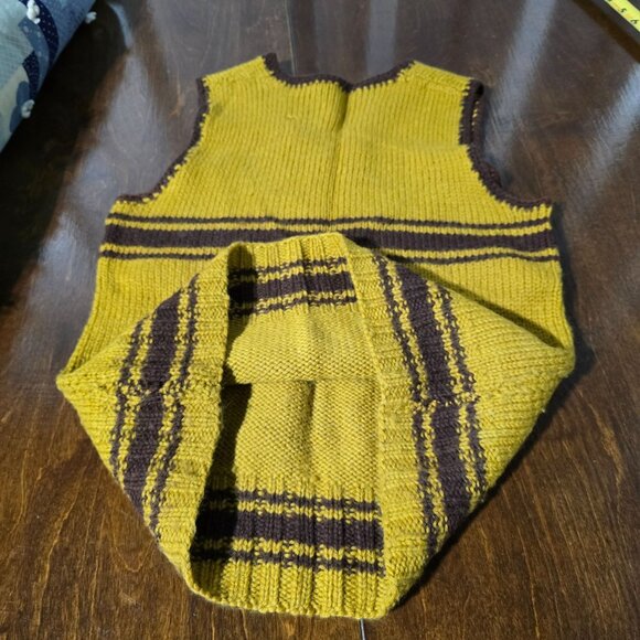Vtg Handmade Wool Vest Size Small Yellow Brown Striped V-Neck Knit Top Retro 70s - Picture 3 of 7